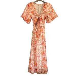 SHEIN Front Tie Lined Floral Dress Orange/White Size S‎
